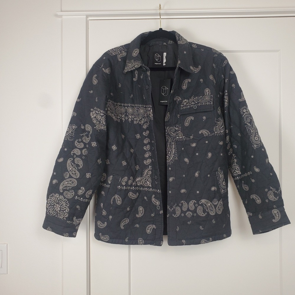 Original Use Quilted Shirt Jacket Mens XS Gray Paisley Bandana Print Shacket